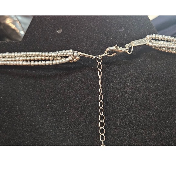 Silver Tone Multi Strand Seed Bead Necklace Adjustable‎ Length Statement - Picture 3 of 6